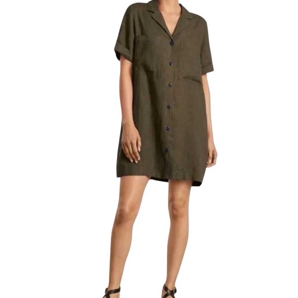 Everlane Linen Shirtdress in Olive Green